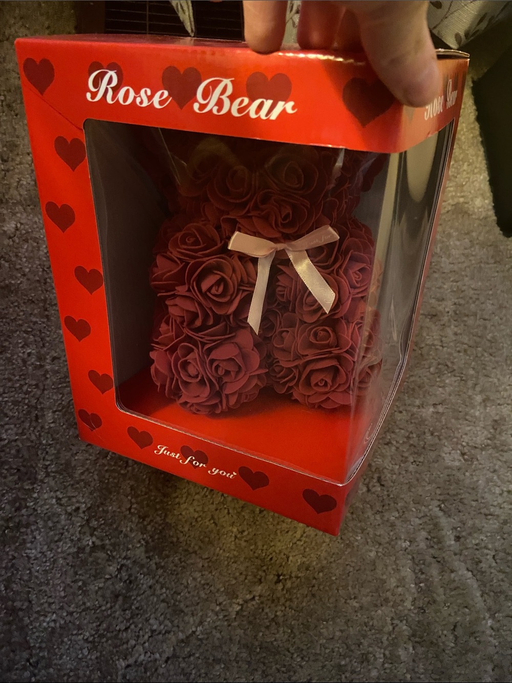 Red Rose Bear with Pale Pink Ribbon
